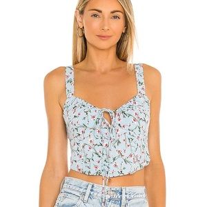 Bardot Floral Corset Top in Sky Roses